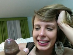 Cute girl in an amazing pair of earrings sucks a dick in POV