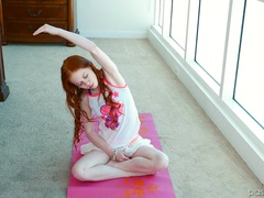 Redhead hottie Dolly Little pleases a friend by riding his dick