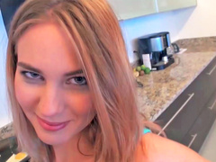 Small tits and large ass blonde is on her back on the bed