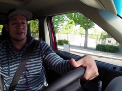 Chick has a blast with a handsome stallion in a back of a car