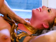 Curvy blonde darling Lena Paul blows a big pecker and gets fucked