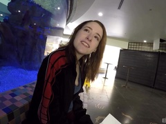 Hot ass brunette Alice March opens her legs to ride a large penis