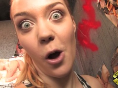 Annette Schwartz milks a cock dry in her mouth in gloryhole sex video