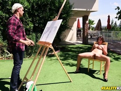 Sexy chick with big swinging boobs Ella Knox fucks hard with artist