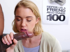 Small blonde vixen with a thin body makes her first hot performance