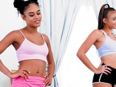 Sporty yoga babes Gia Derza and Scarlit Scandal are happy to try out horny scissoring