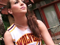 Jenna Rose plays with herself in her cheerleading outfit