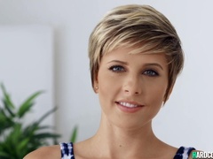 Horny booty blond in thong fucks big male pole