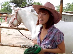 cowgirl in shorts and panties slammed for money outdoor