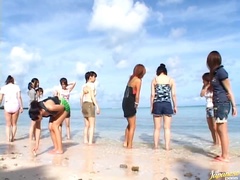 Awesome POV Blowjob Action at the Beach with a Bunch of Asian Babes
