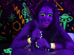 Slutty girl with succulent breasts rides big dick in a nightclub