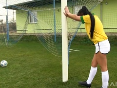 Soccer cuttie masturbating in the locker room after practice