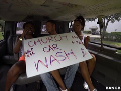 Ebony teen slut share the dick in the bang bus