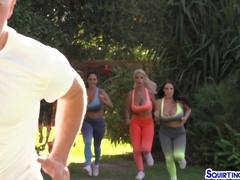 Squirting babes enjoy sharing big cock while fucking hard